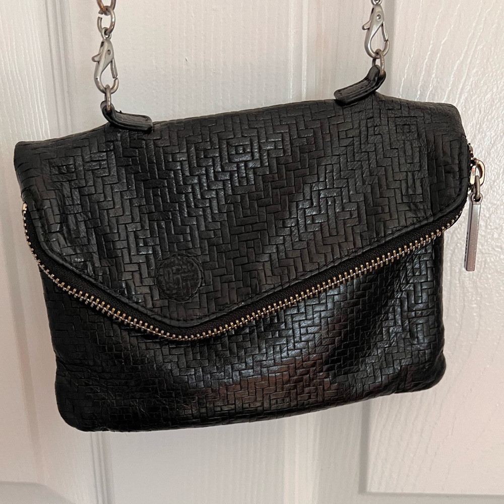 HOBO Convertible Black Leather Woven Crossbody Bag